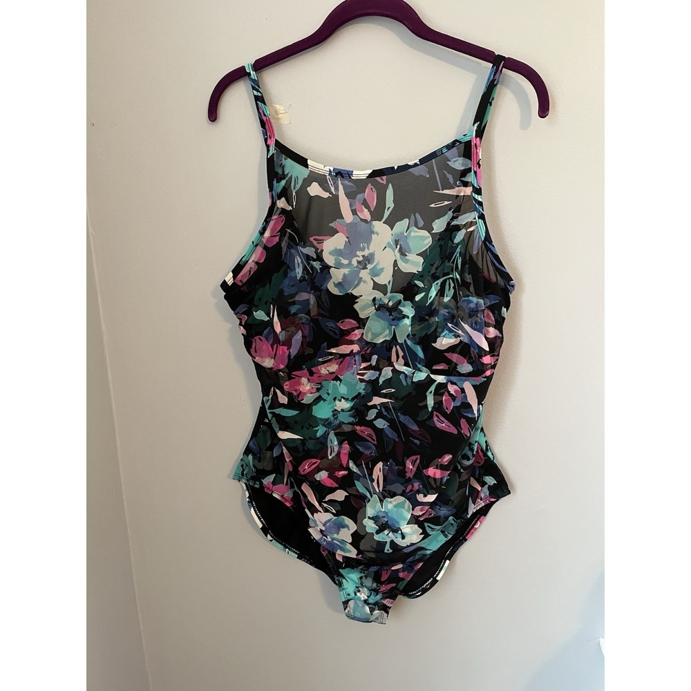 Time and Tru Women's One Piece Swimsuit Size Large XL 16/18 Multicolor Floral
